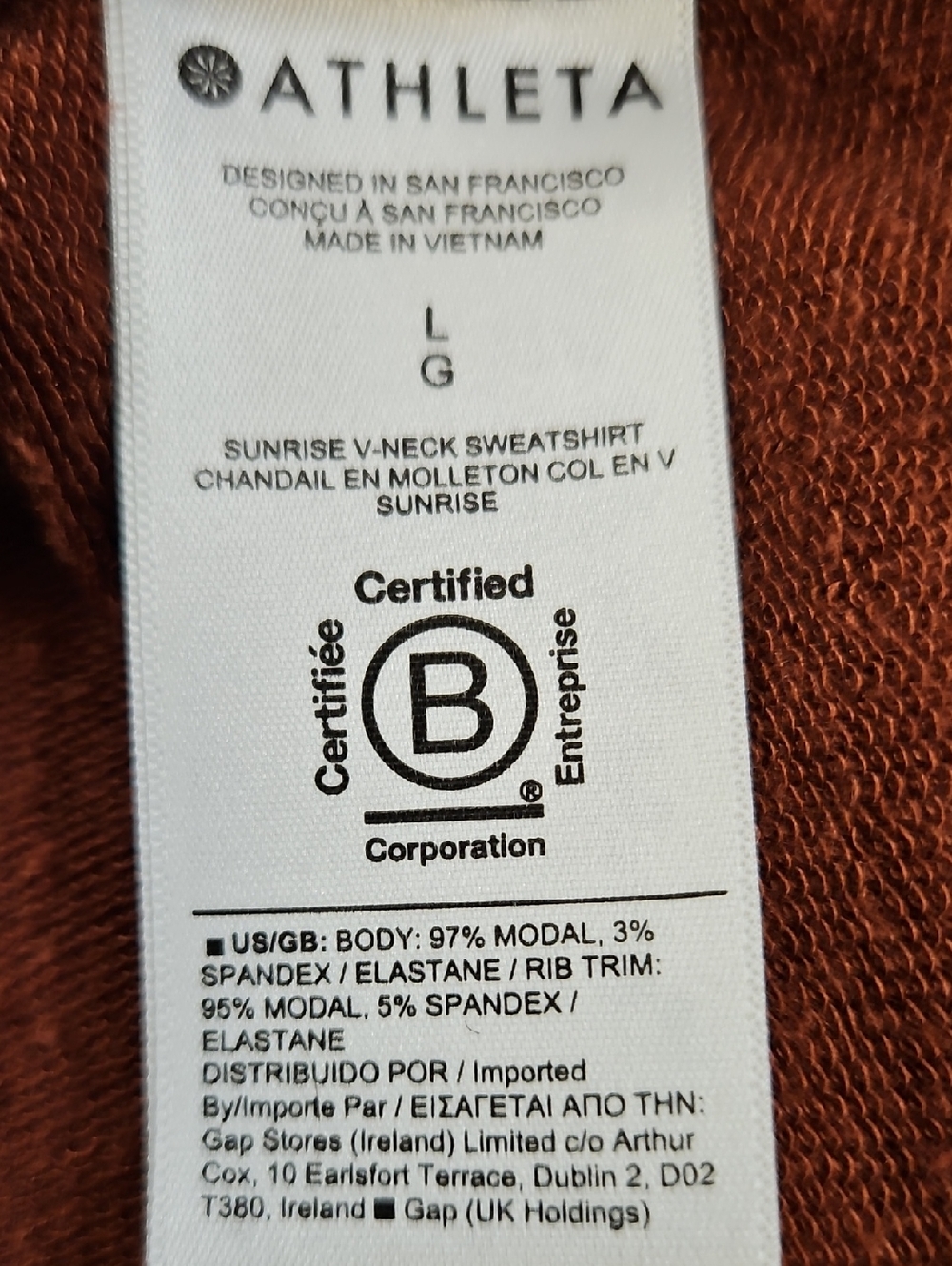 Athleta Sunrise V Neck Sweatshirt, Size Large, Color Is Rust/Brown - Picture 10 of 14